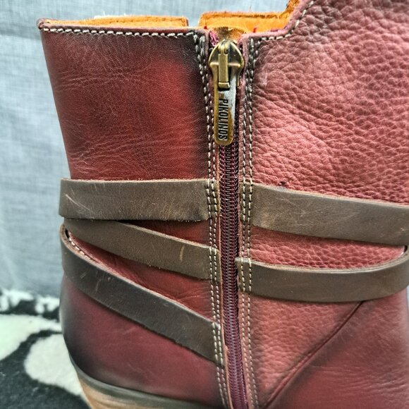 Pikolonis Burgundy Leather Women's Brown Cap Toe Lace Up Zipper Side EUR40/ US-9 - Picture 8 of 14